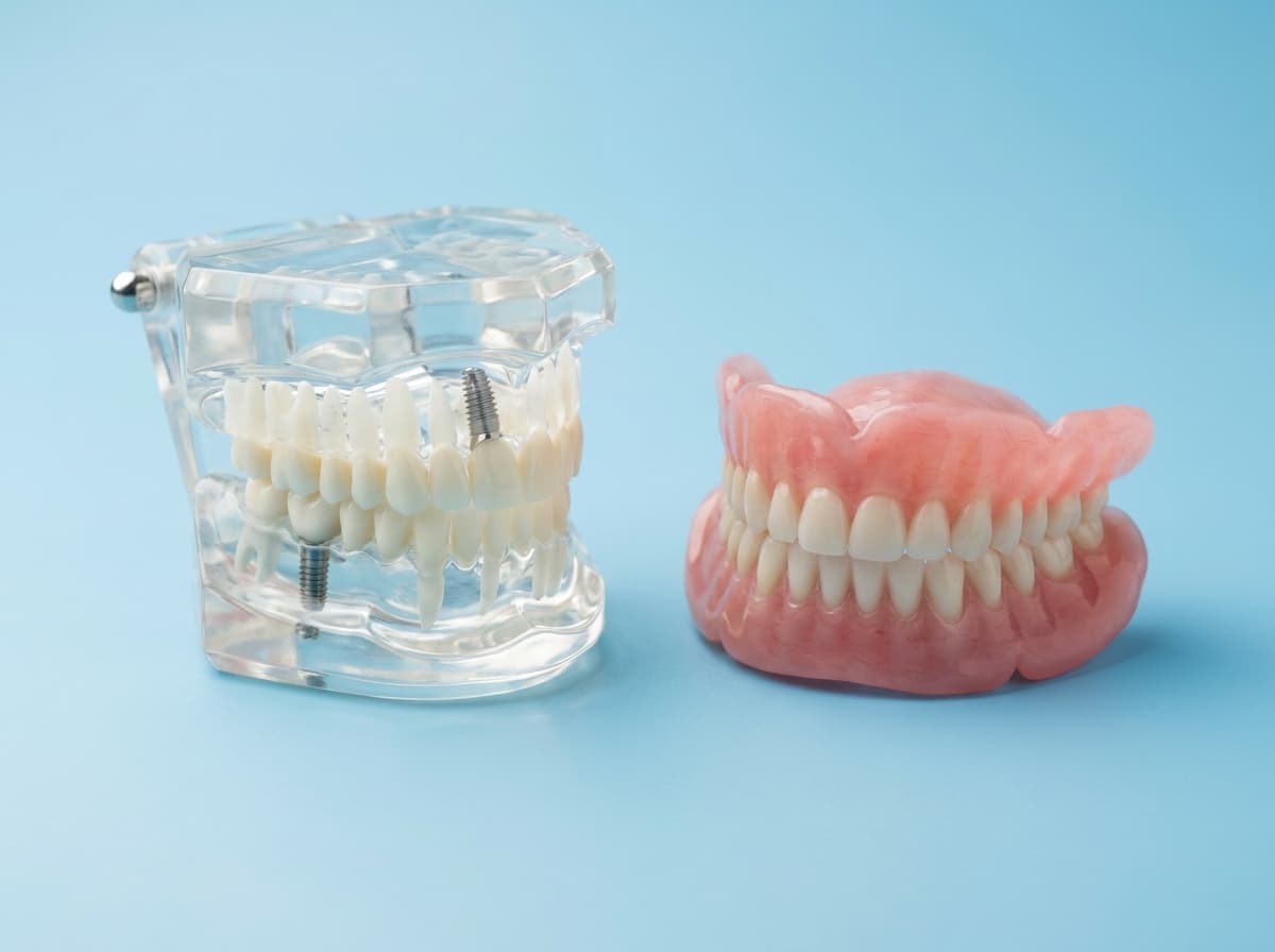 Side-by-side comparison of implants and dentures.