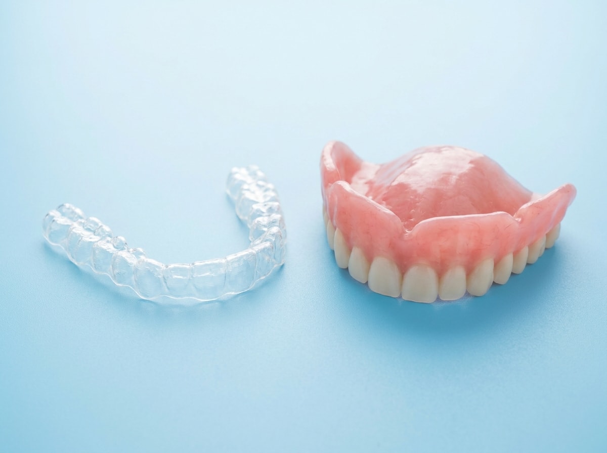Implant-retained denture with locator attachments.